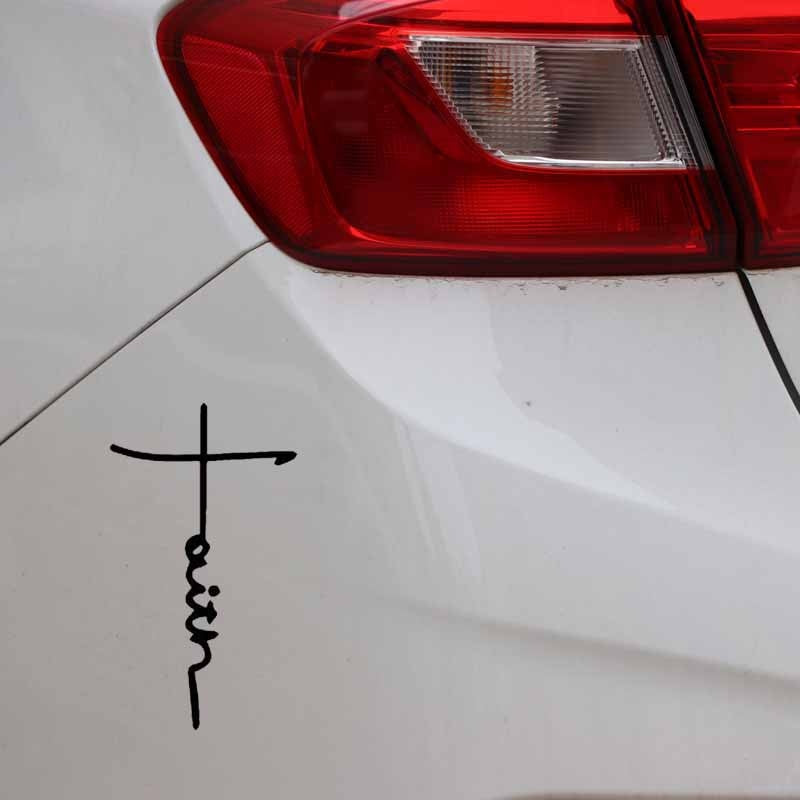 New Fashion 9.1CM*16CM Faith Cross Symbol Religious Christian God Quote Vinyl Decal Art Car Sticker Black/Silver C27-0254