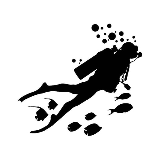 2020 NEW 16CM*17.9CM Ocean World Diving Adventure Decal Car Personality Fish Car Sticker Black/Silver C30-0582