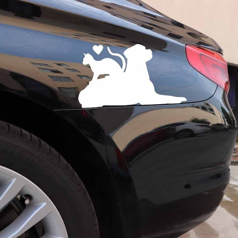 15.8X9.4CM Vinyl Decal Kitten Dog Labrador Pet Heart Car Stickers Funny Pattern Black/Silver C24-1441