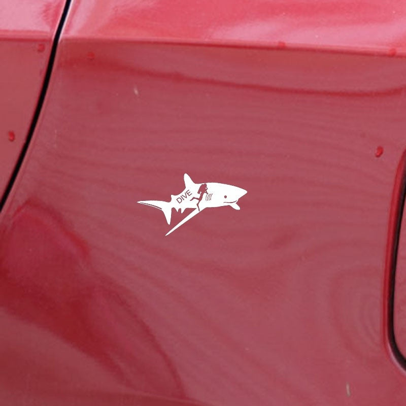 Fashion 17.4CM*9.4CM Boat Sea Life Yeti Surf Car Sticker Shark Vinyl Car Decal Decor Art Black/Silver C24-0564