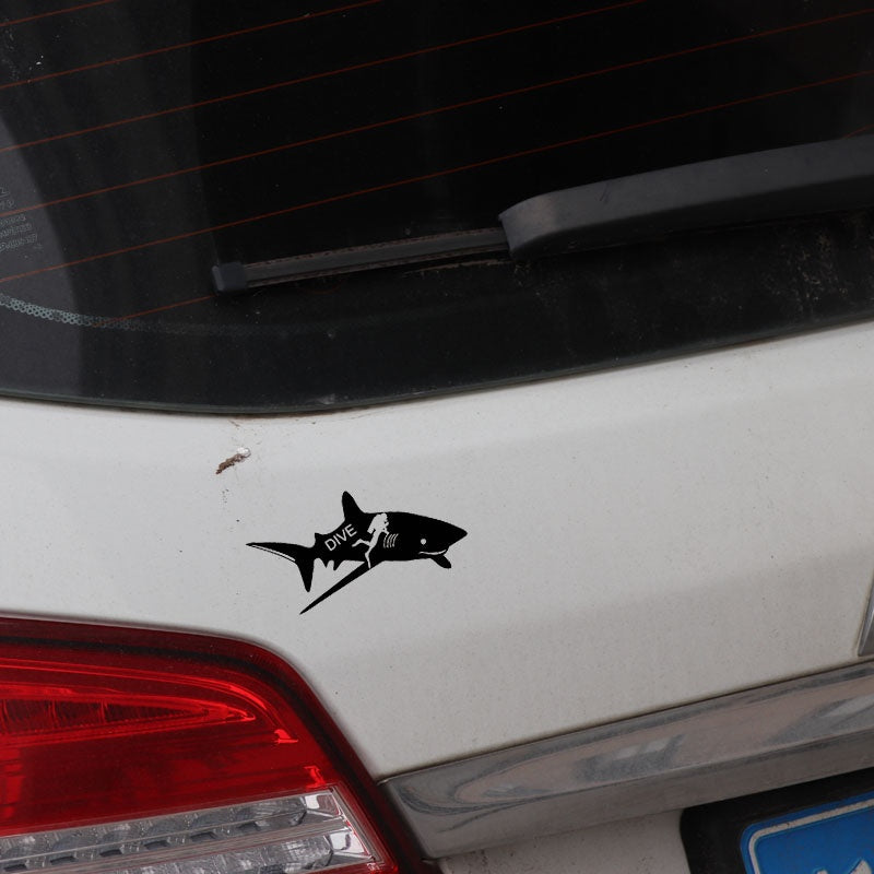 Fashion 17.4CM*9.4CM Boat Sea Life Yeti Surf Car Sticker Shark Vinyl Car Decal Decor Art Black/Silver C24-0564