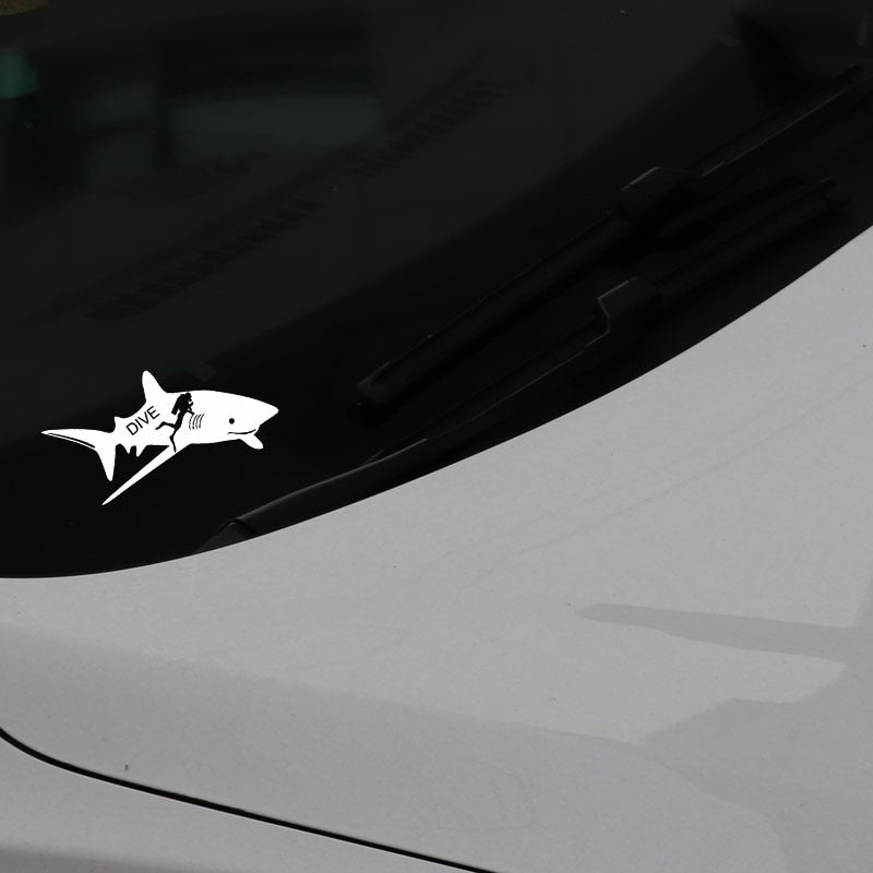 Fashion 17.4CM*9.4CM Boat Sea Life Yeti Surf Car Sticker Shark Vinyl Car Decal Decor Art Black/Silver C24-0564