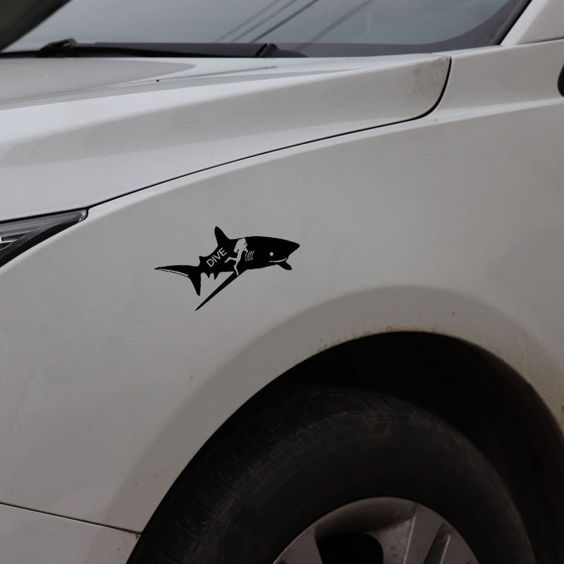 Fashion 17.4CM*9.4CM Boat Sea Life Yeti Surf Car Sticker Shark Vinyl Car Decal Decor Art Black/Silver C24-0564