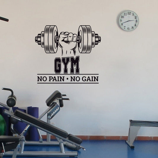 65CM*57.4CM  Weights, Heavy, Fitness, NO PAIN NO GAIN  Motivational Wall Sticker PVC For Gym Decor W1-768