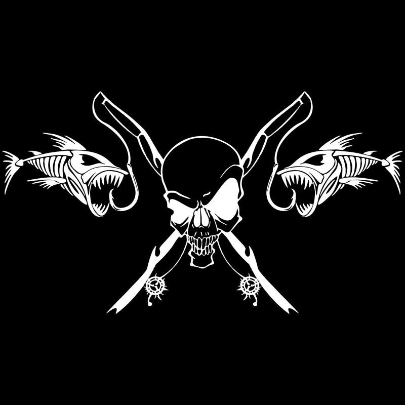 25.4*14CM Fishing Skull Skeleton Fish Rod Reel Car Sticker Classic Funny Body Decoration Accessories C6-0614