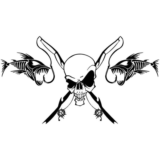 25.4*14CM Fishing Skull Skeleton Fish Rod Reel Car Sticker Classic Funny Body Decoration Accessories C6-0614