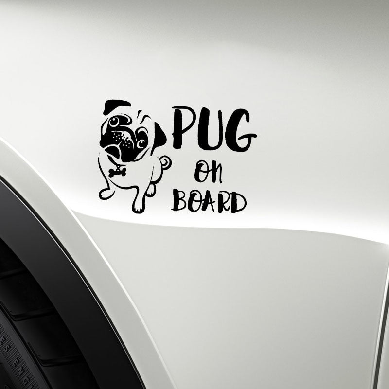 16.7CM*12CM PUG ON BOARD Funny Cute Gog Vinyl Sticker Car Decals Black Silver C10-00675