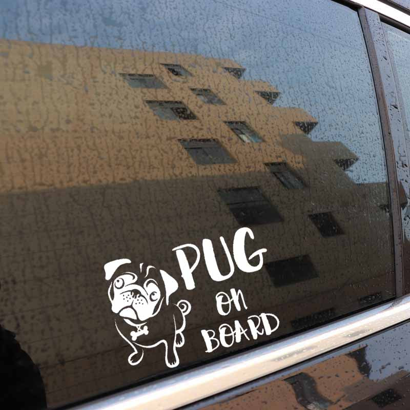 16.7CM*12CM PUG ON BOARD Funny Cute Gog Vinyl Sticker Car Decals Black Silver C10-00675