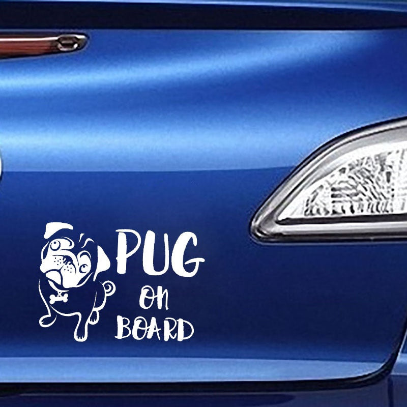 16.7CM*12CM PUG ON BOARD Funny Cute Gog Vinyl Sticker Car Decals Black Silver C10-00675