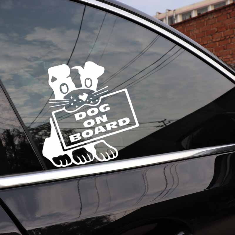 13.9X14.3CM Dog On Board Cartoon Car Sticker Decor Vinyl Decal  Puppy Pet Love Black/Silver C24-1183