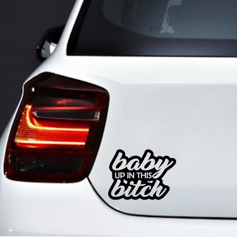 15.2CM*11.3CM  Baby On Board Baby Up In This Bitch Mom Life Minivan Vinyl Decal Sticker Car Black/Silver C10-00102