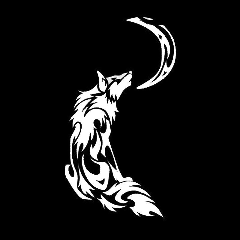 8.9*16.3CM Tribal Fire Flame Howling Moon Wolf Car Styling Decals Vinyl Car Stickers Black/Silver C9-0936