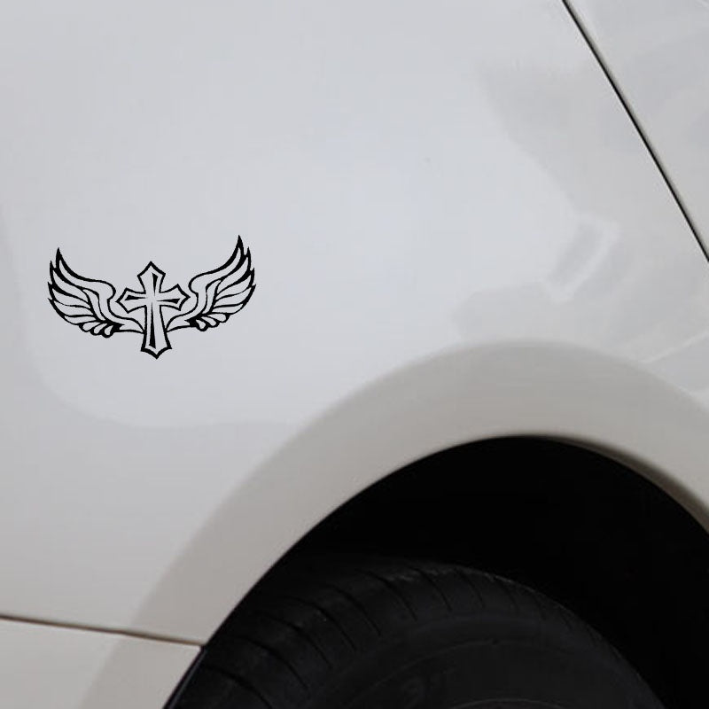 15.7CM*8.9CM Cross Wings Christian Decal Vinyl Car Sticker Faith Black/Silver C3-1310