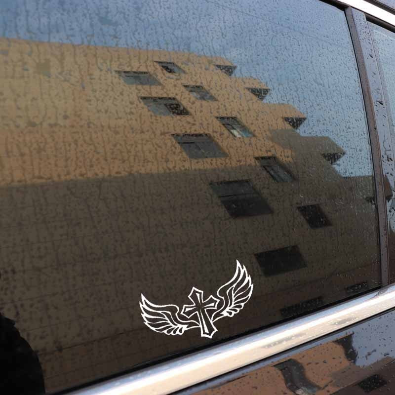 15.7CM*8.9CM Cross Wings Christian Decal Vinyl Car Sticker Faith Black/Silver C3-1310
