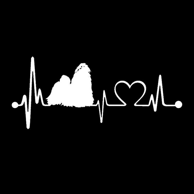 15*6.4CM Shih Tzu Heartbeat Lifeline Dog Car Styling Cute Animal Window Decorative Stickers Black/Silver C6-1143