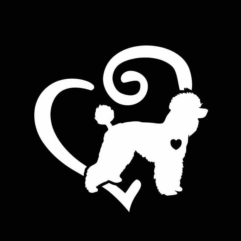 15CM*14.4CM Poodle Animal Pet Love Heart Vinyl Fashion Car Sticker Black/Silver C2-3323