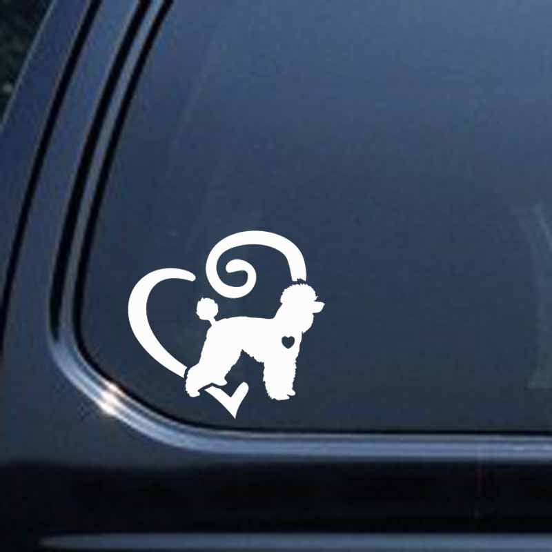15CM*14.4CM Poodle Animal Pet Love Heart Vinyl Fashion Car Sticker Black/Silver C2-3323