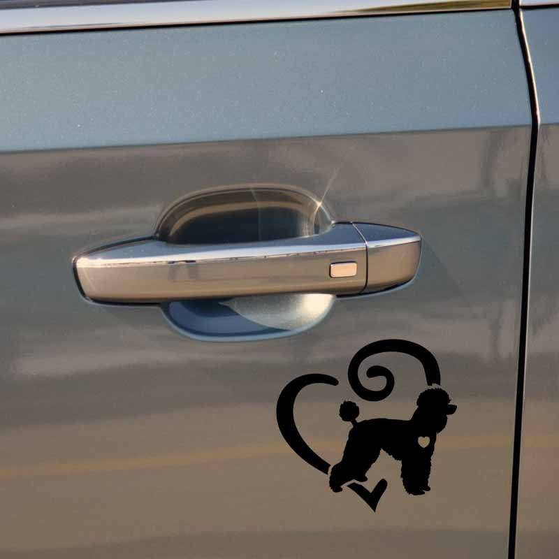 15CM*14.4CM Poodle Animal Pet Love Heart Vinyl Fashion Car Sticker Black/Silver C2-3323