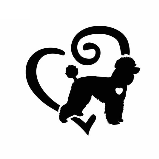 15CM*14.4CM Poodle Animal Pet Love Heart Vinyl Fashion Car Sticker Black/Silver C2-3323