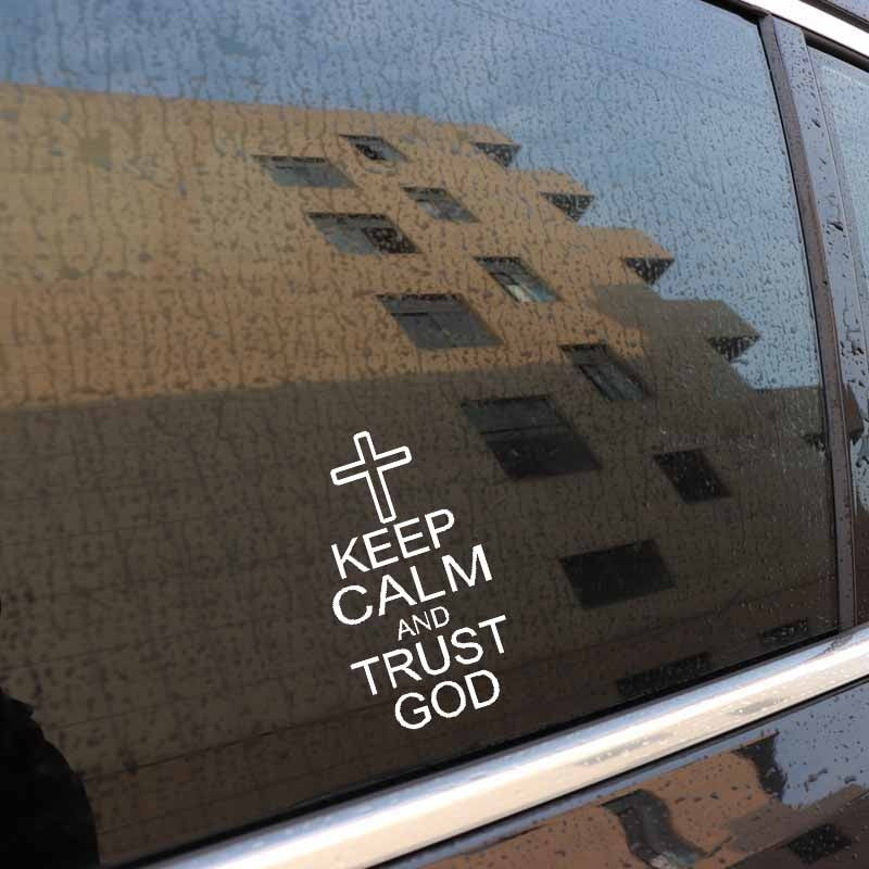 6.9CM*12.7CM KEEP CALM AND TRUST GOD JESUS RELIGION CROSS Vinyl Car Motorcycle Sticker Decals Black/Silver C13-000188
