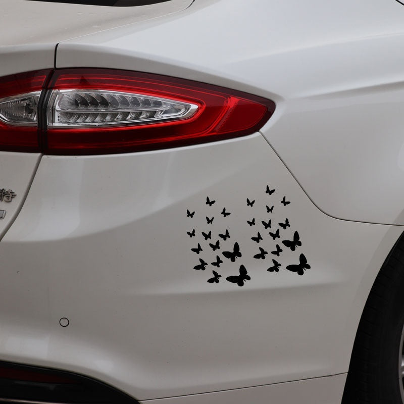 16CM*13CM Butterflies Decal Vinyl Art Decoration Small Butterfly Car Stickers Black/Silver C24-0306