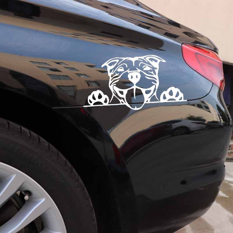15.7X8.2CM Funny Car Sticker Paws Up Pitbull Bully Dog Decal Vinyl Decor Black/Silver C24-1577