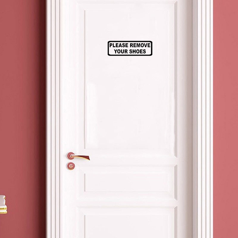 19.5*6.4CM Fun PLEASE REMOVE YOUR SHOES Door Decoration Decal Black Sticker Graphical A40199