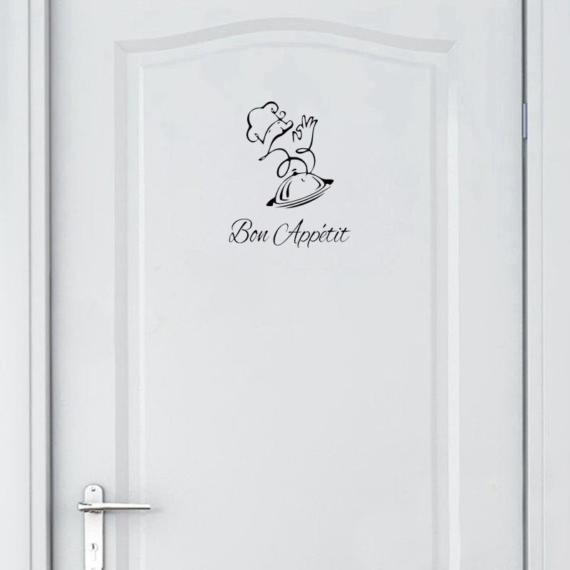 19.9*24CM Bon Appetit Kitchen Door Decal Graphical Funny Wall Sticker Black A40505