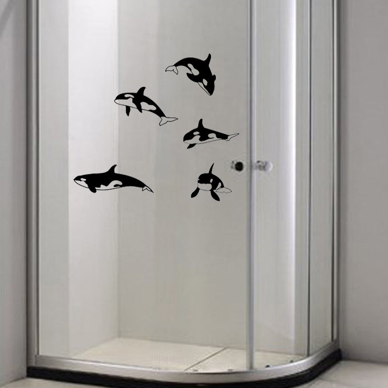 30x30CM（One Group）Cute Killer Whale Home Decor Wall Sticker Bathroom Shower Glass Decals G2-0505