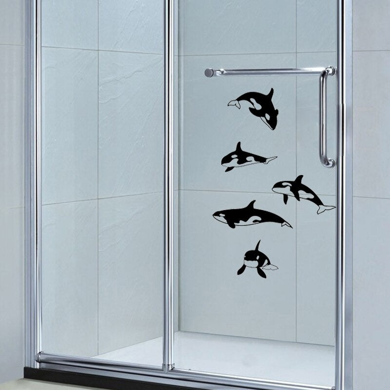 30x30CM（One Group）Cute Killer Whale Home Decor Wall Sticker Bathroom Shower Glass Decals G2-0505