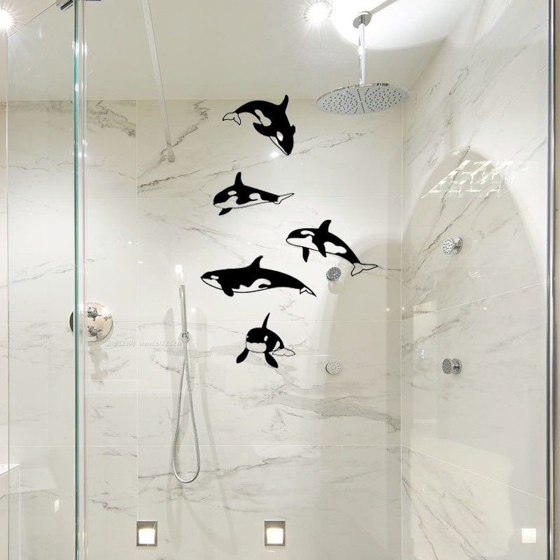 30x30CM（One Group）Cute Killer Whale Home Decor Wall Sticker Bathroom Shower Glass Decals G2-0505