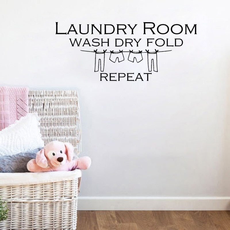 High-quality 67CM*27.8CM  Wall Sticker Laundry Room Wash Dry Fold Repeat Home Decal PVC Decor W1-592