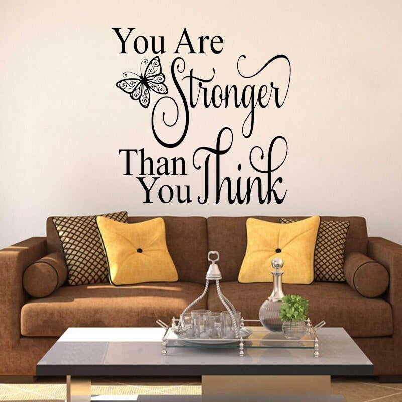 Hot 56CM*55.6CM You Are Stronger Than You Think Inspirational Quote Decal  PVC Wall Sticker Decor  W1-455