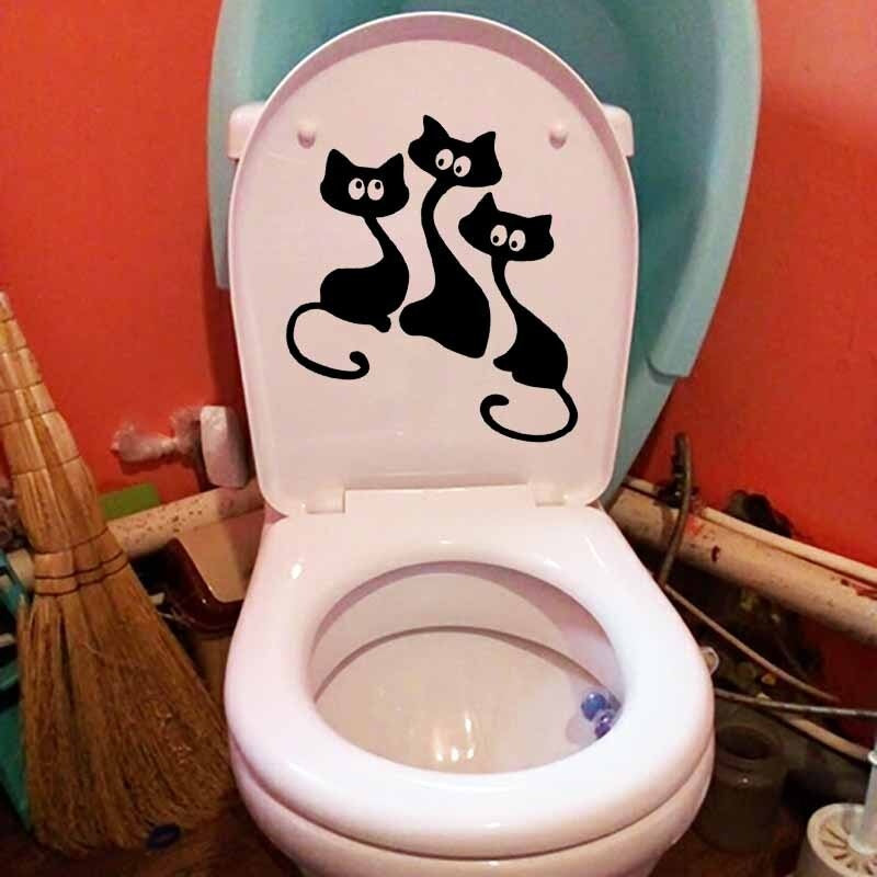 24.4X24.1CM Fun Cat Home Living Bedroom Wall Decal WC Toilet Sticker T5-0049