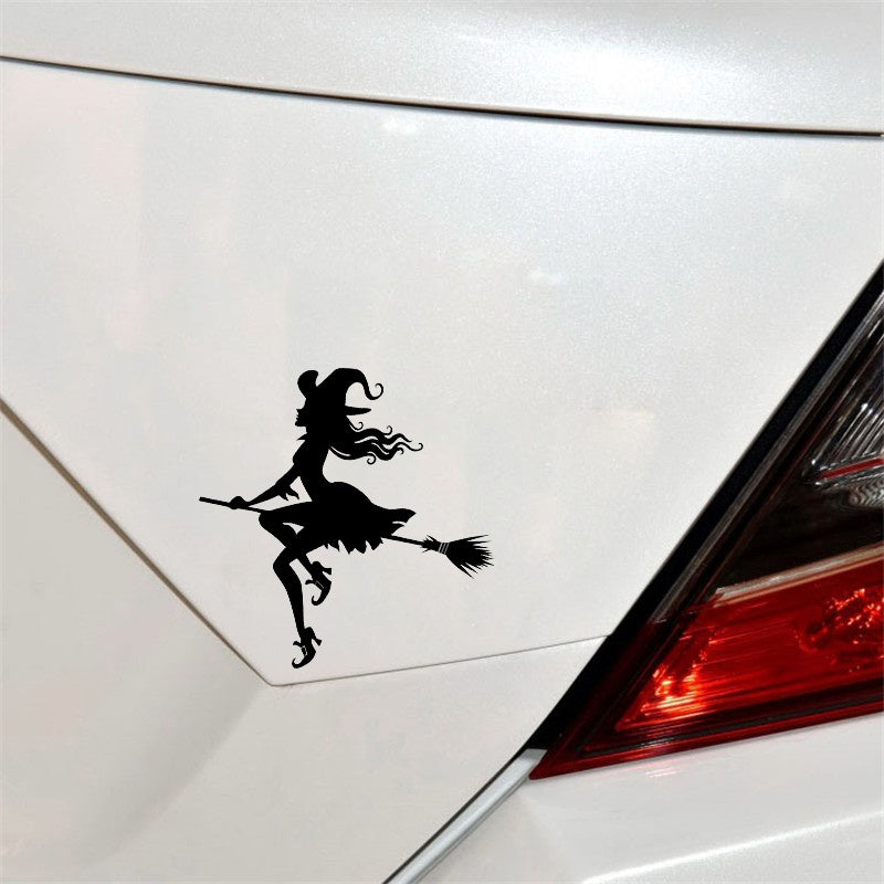 Hot 13*13CM Evil Witch Flying In The Sky Girl Car Sticker  Design  Cool Style Black/Silver Vinyl Decal C20-0975