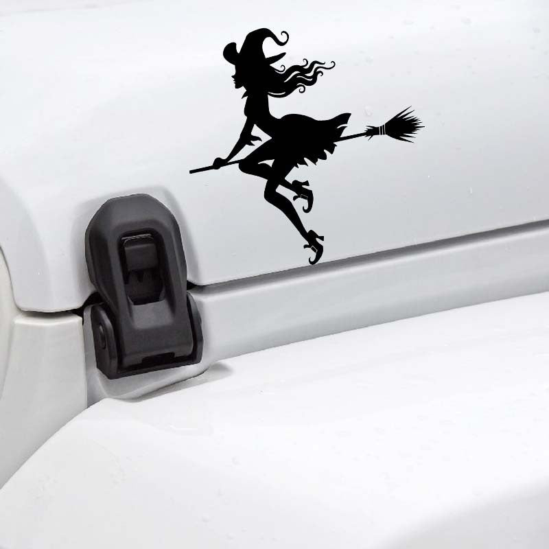 Hot 13*13CM Evil Witch Flying In The Sky Girl Car Sticker  Design  Cool Style Black/Silver Vinyl Decal C20-0975