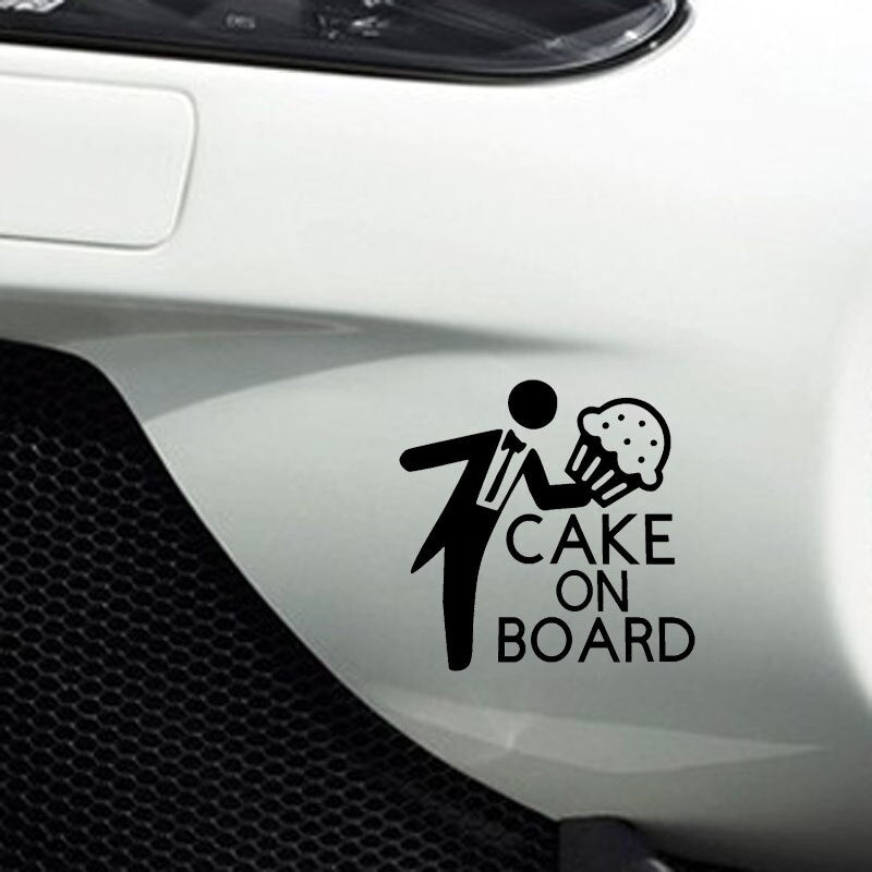New Fashion 17.8CM*17.5CM CAKE ON BOARD CAR VINYL DECAL FUNNY STICKER Black/Silver C10-00772