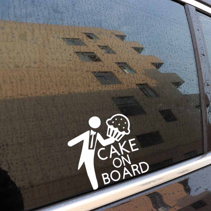 New Fashion 17.8CM*17.5CM CAKE ON BOARD CAR VINYL DECAL FUNNY STICKER Black/Silver C10-00772