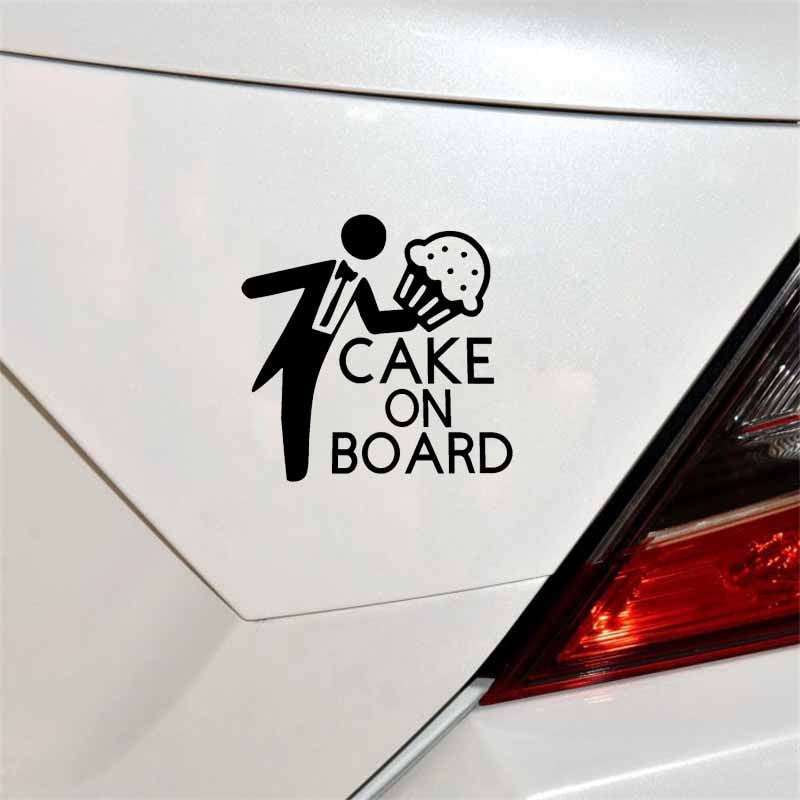 New Fashion 17.8CM*17.5CM CAKE ON BOARD CAR VINYL DECAL FUNNY STICKER Black/Silver C10-00772