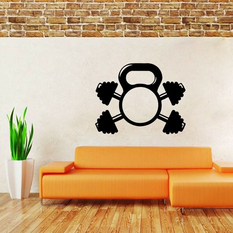 New Hot 51CM*39.8CM  Fitness Dumbbell Fitness Decor PVC Wall Sticker Sitting Room The Bedroom W2-658