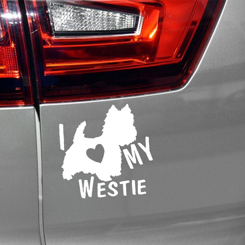 2020 NEW 14CM*13.8CM I LOVE MY WESTIE Terrier Dogs Vinyl Car Decals Stickers Black/Silver C10-00298
