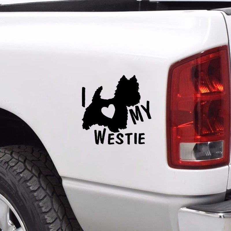 2020 NEW 14CM*13.8CM I LOVE MY WESTIE Terrier Dogs Vinyl Car Decals Stickers Black/Silver C10-00298