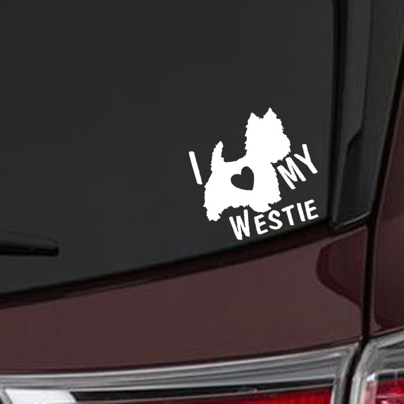 2020 NEW 14CM*13.8CM I LOVE MY WESTIE Terrier Dogs Vinyl Car Decals Stickers Black/Silver C10-00298