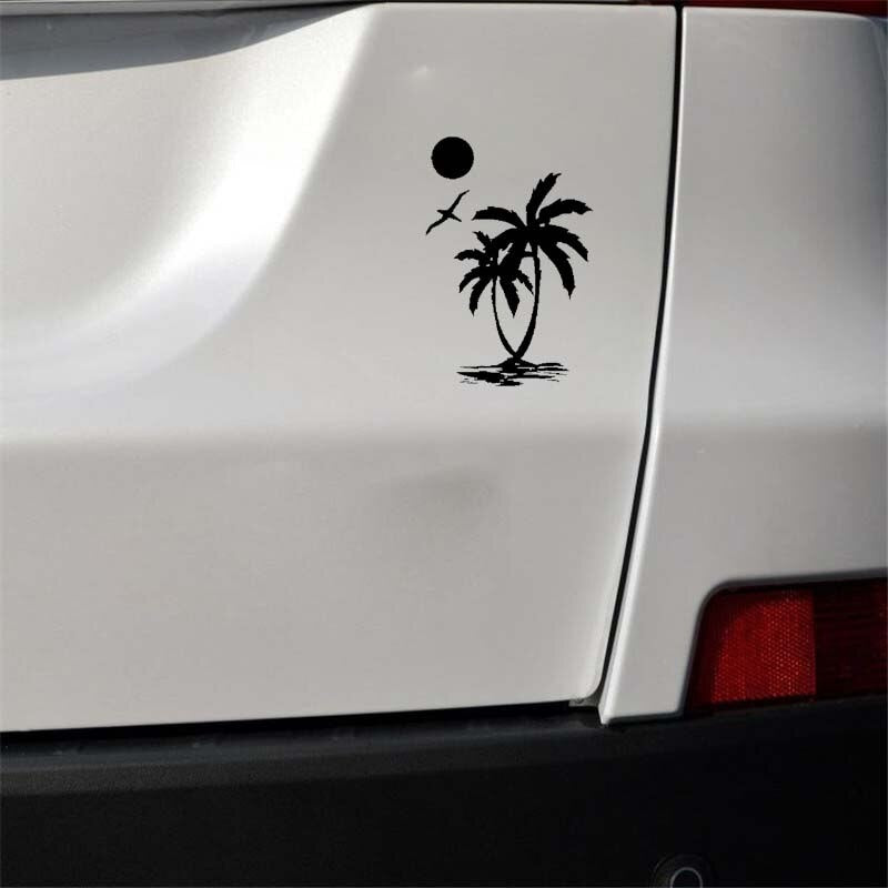 New Brand 9.8CM*14.6CM Interesting Sun Palm Tree Beach Original Delicate Nice Vinyl Decal Car Sticker Black/Silver C19-1553