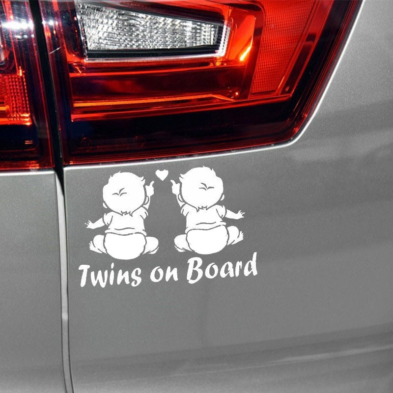 Fashion 19.1CM*12.5CM Twins On Board Super Lovable Waterproofing Vinyl Sticker Decal Car Black/Silver C10-00114