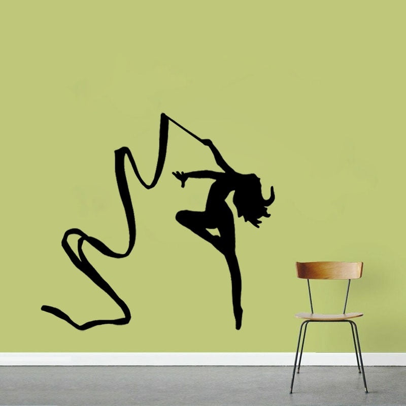 44CM*41.1CM Beautiful Girls Gymnastics Wall Stickers Children Room PVC Home Kitchen And Gym Decoration W2-483