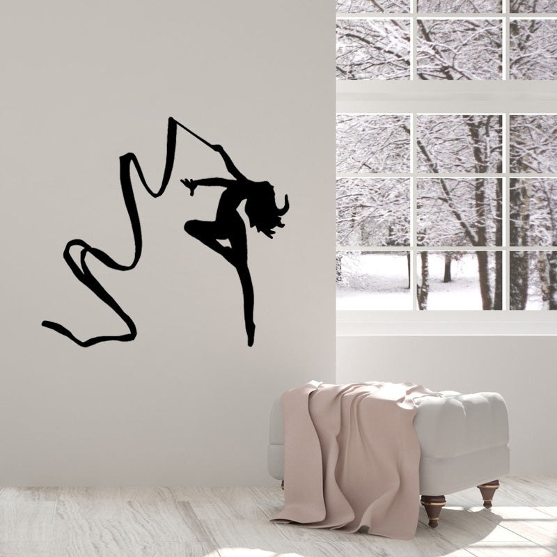 44CM*41.1CM Beautiful Girls Gymnastics Wall Stickers Children Room PVC Home Kitchen And Gym Decoration W2-483
