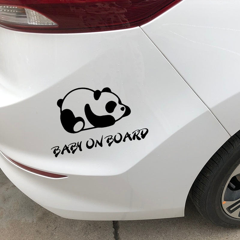 Hot 16.7X10.8CM Tired Panda Funny Vinyl Decals BABY ON BOARD Animal Warning Car Sticker C25-0329