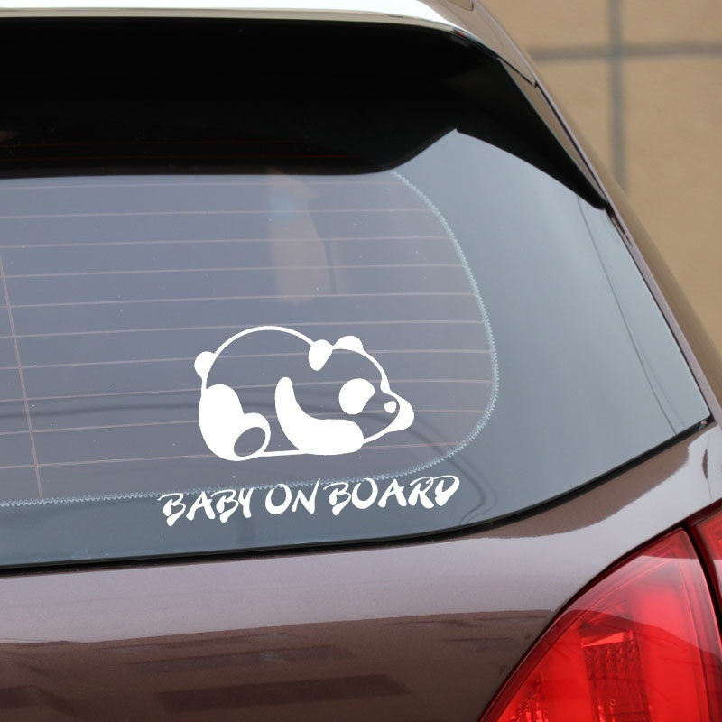 Hot 16.7X10.8CM Tired Panda Funny Vinyl Decals BABY ON BOARD Animal Warning Car Sticker C25-0329
