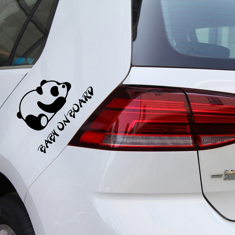 Hot 16.7X10.8CM Tired Panda Funny Vinyl Decals BABY ON BOARD Animal Warning Car Sticker C25-0329